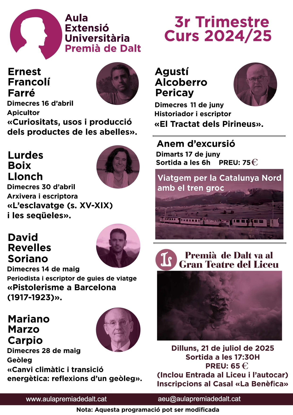 Programació del 3r trimestre de l’Aula d’Extensió Universitària