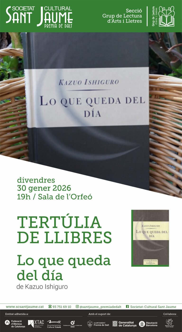 TERTÚLIA DE LLIBRES: LO QUE QUEDA DEL DÍA, de Kazuo Ishiguro